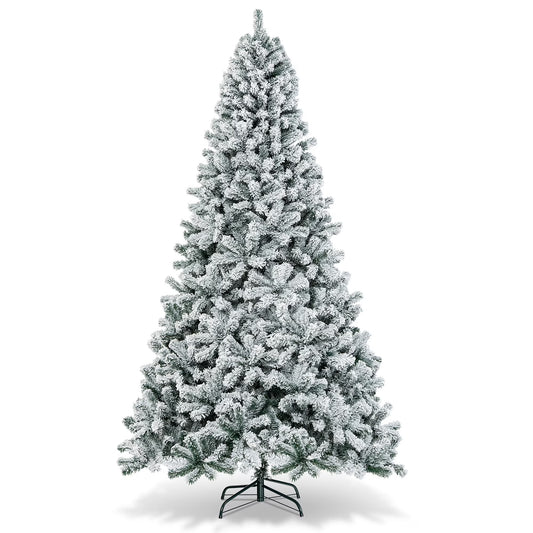 9Ft Snow Flocked Hinged Artificial Christmas Tree Unlit Holiday Decor