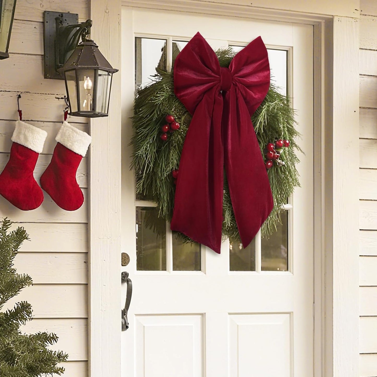 Large Red Velvet Christmas Tree Topper Bow - Indoor/Outdoor Holiday Decor