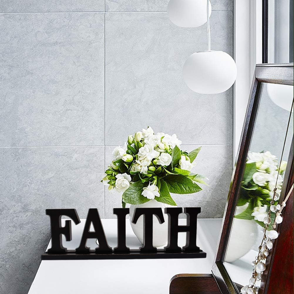Rustic Wooden Faith Sign for Home Decor - Freestanding Tabletop Decor, 16.2" X 4.85" Black Faith Block Letters