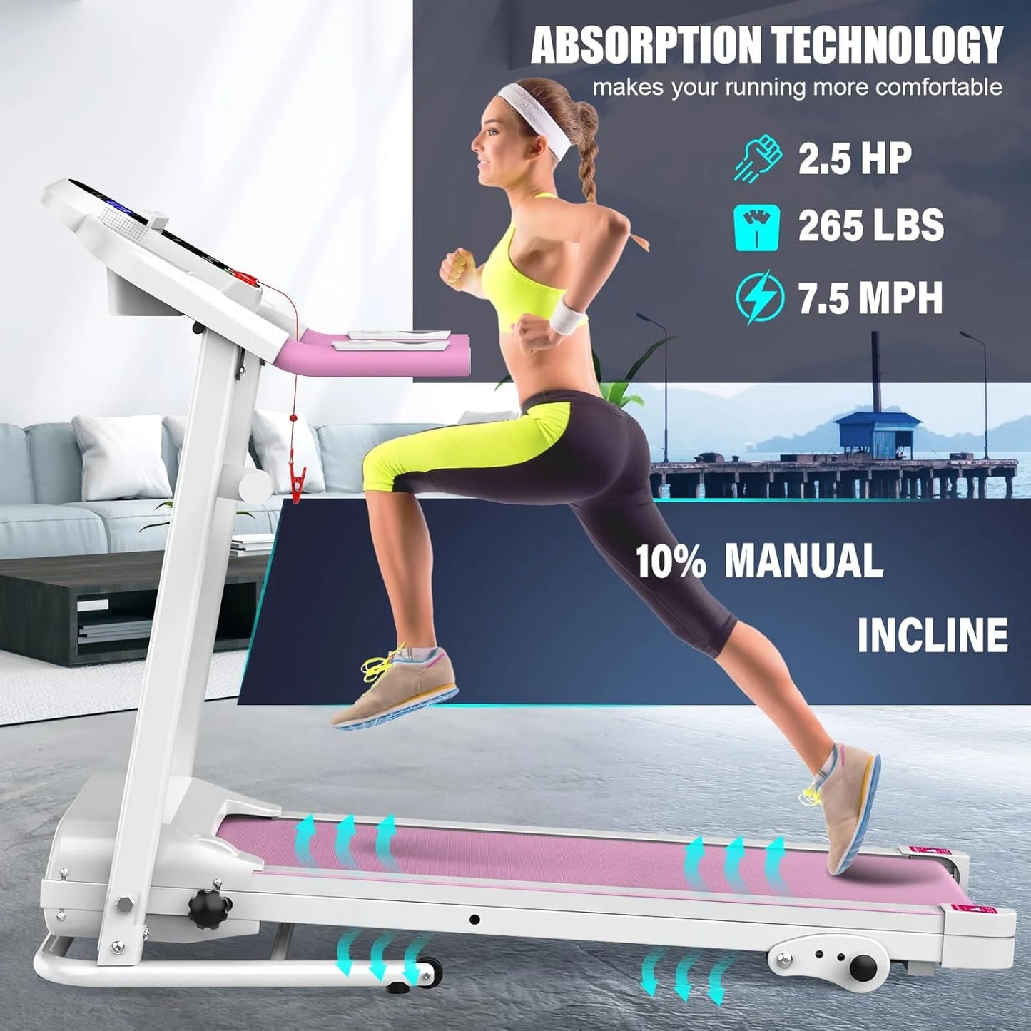 2.5 HP Foldable Electric Treadmill Running Machine with 3 Pre-Set Programs 7.4 MPH Max Speed LCD Display for Home Use Walking Treadmill
