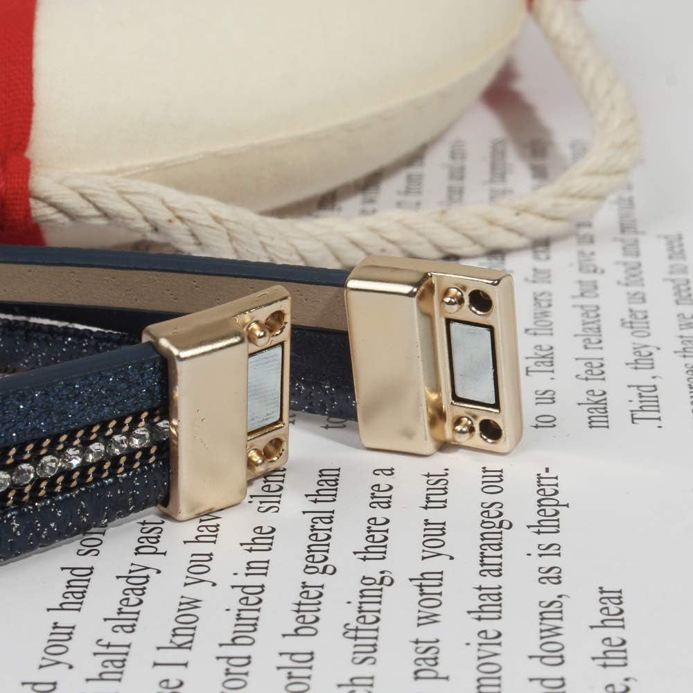 Leather Wrap Bracelet Boho Cuff Bangle Bracelets Crystal Bead Bracelet with Magnetic Clasp Jewelry Gifts for Women