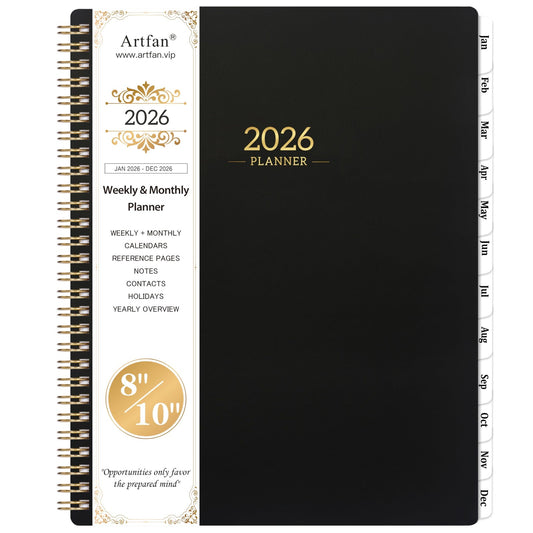 2026 Planner 8X10 Black Weekly Monthly Scheduling Organizer with Twin Wire Bi...
