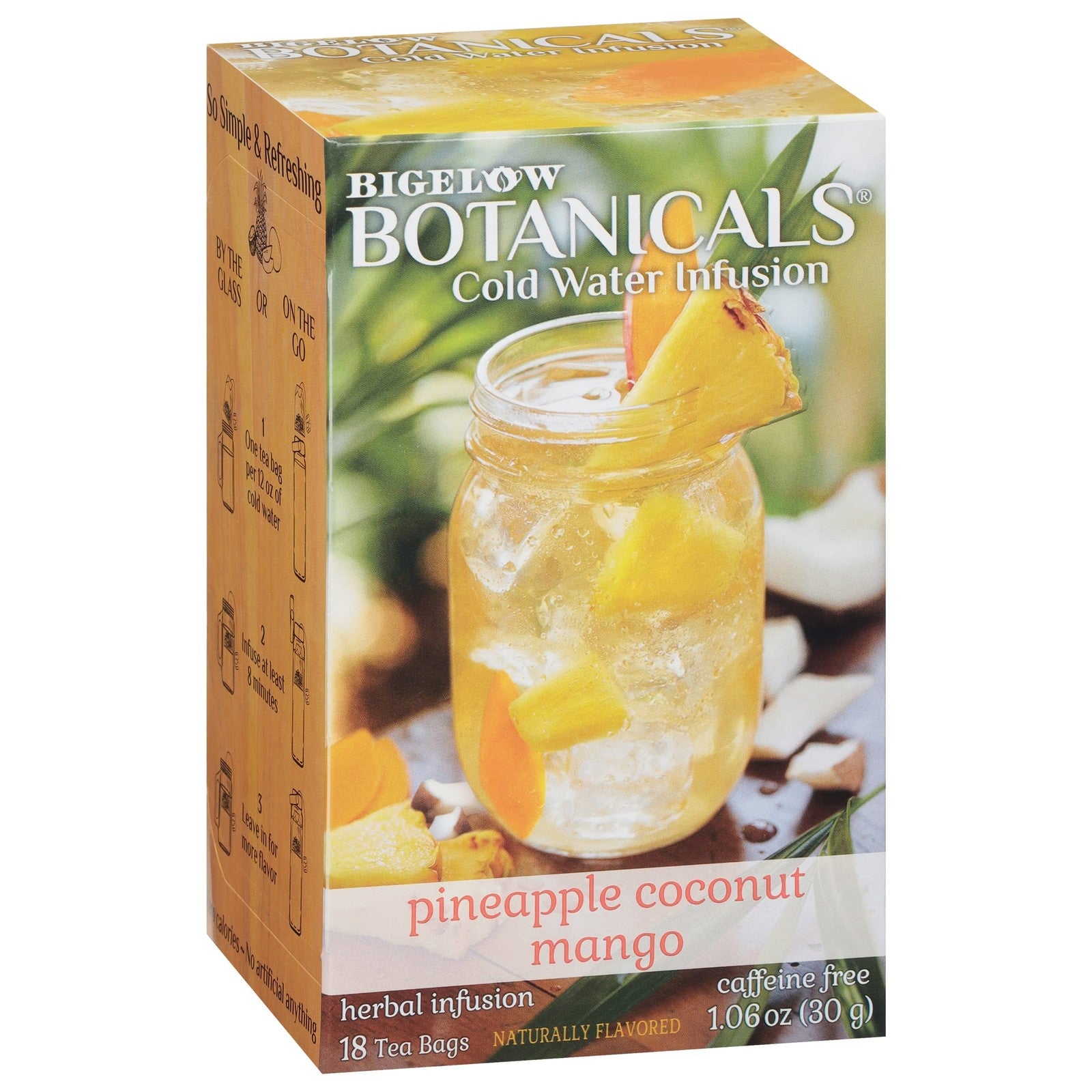 Bigelow Pineapple Coconut Mango Herbal Cold Water Infusion Tea 6 Pack 108 Bags