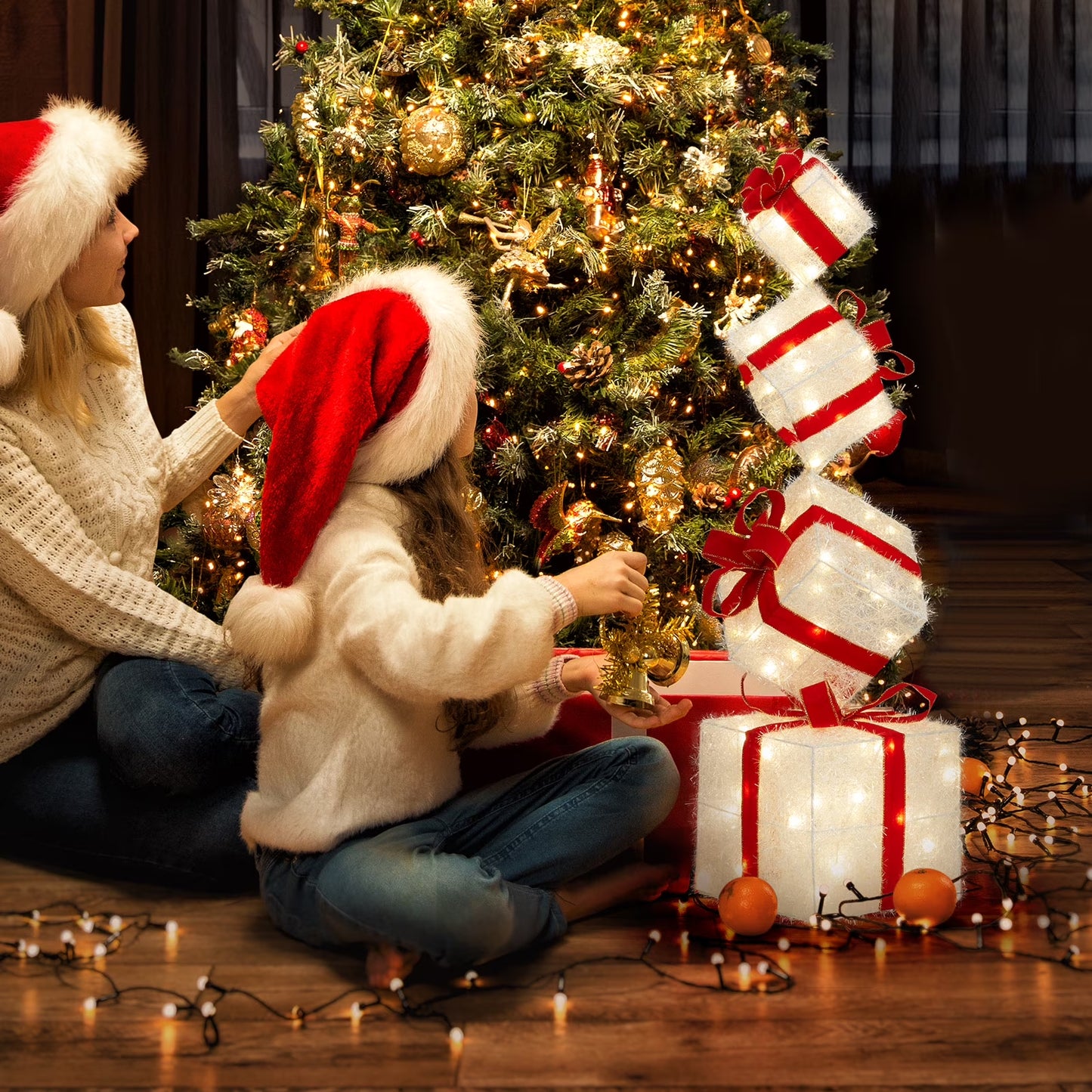 Set of 4 Lighted Gift Boxes for Christmas Holiday Decor