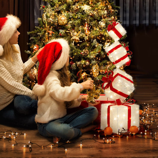 Set of 4 Lighted Gift Boxes for Christmas Holiday Decor