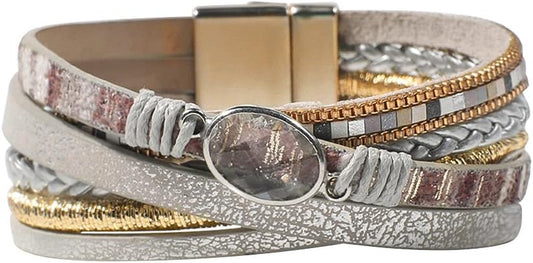 Leather Wrap Bracelet for Women - Multi-Layer Bracelets with Magnetic Clasp Bangle Cuff Stacked Bracelet for Lady and Mother