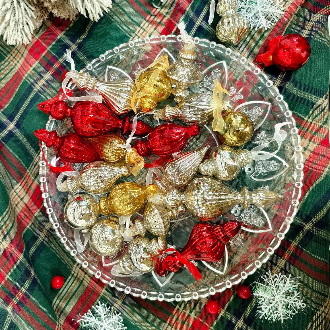 Mercury Glass Christmas Ball Ornaments for Holiday Decor (17 Pieces, Silver)
