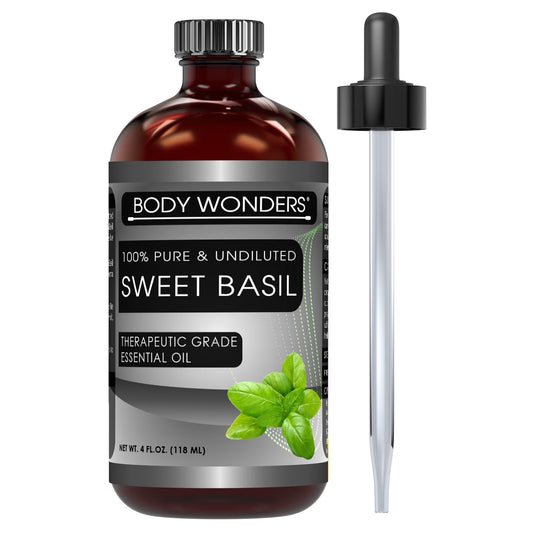 100% Pure Sweet Basil Essential Oil - 4 Fl Oz, Therapeutic Grade Oil - Ideal for Aromatherapy | Made in USA