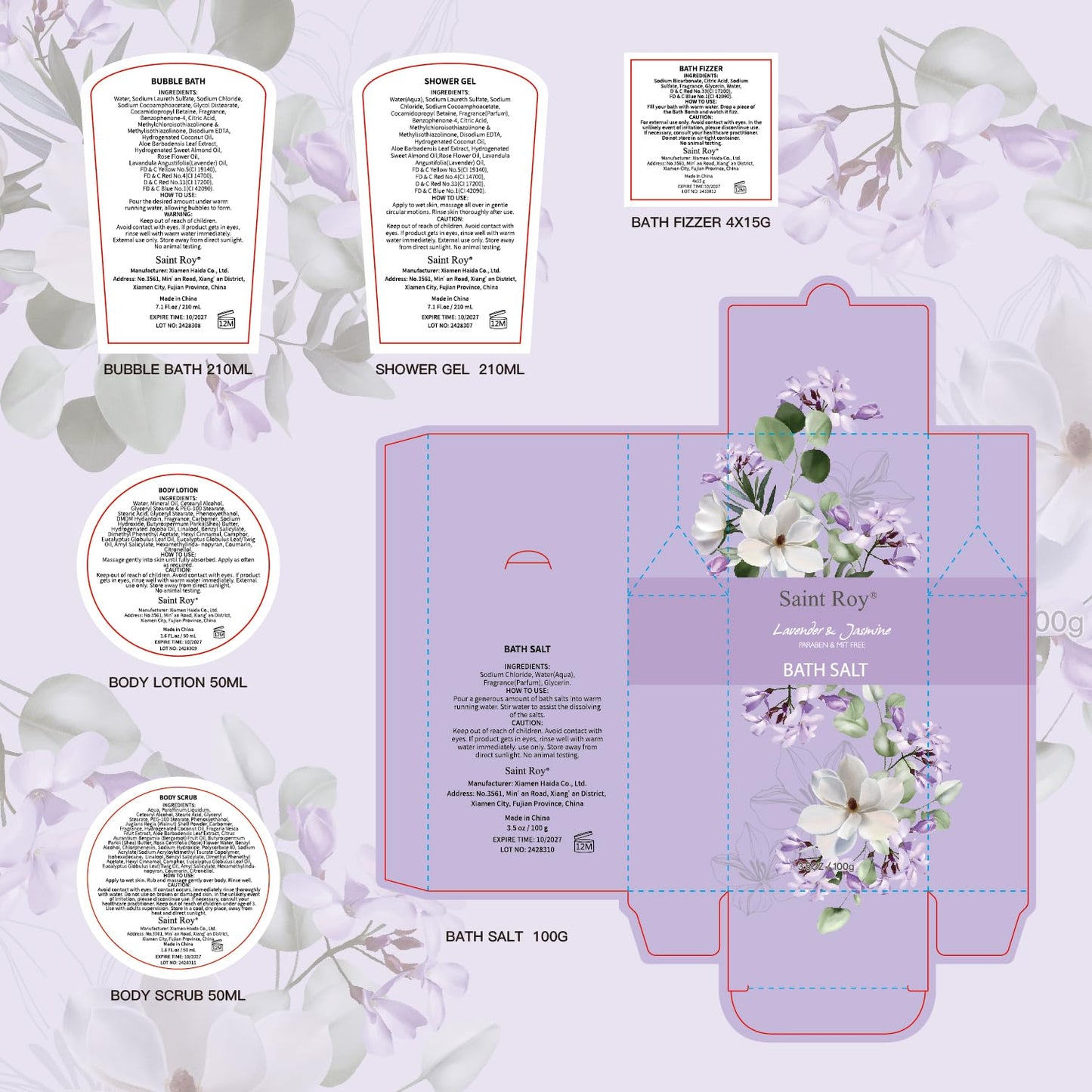 Bath and Body Gift Basket Set for Women - Jasmine Christmas Gifts for Women, Spa Gift Basket 13-Piece Bath Gift Set, Gift Set for Ladies Body & Bath Gifts Set Lavender Gift Baskets for Mom