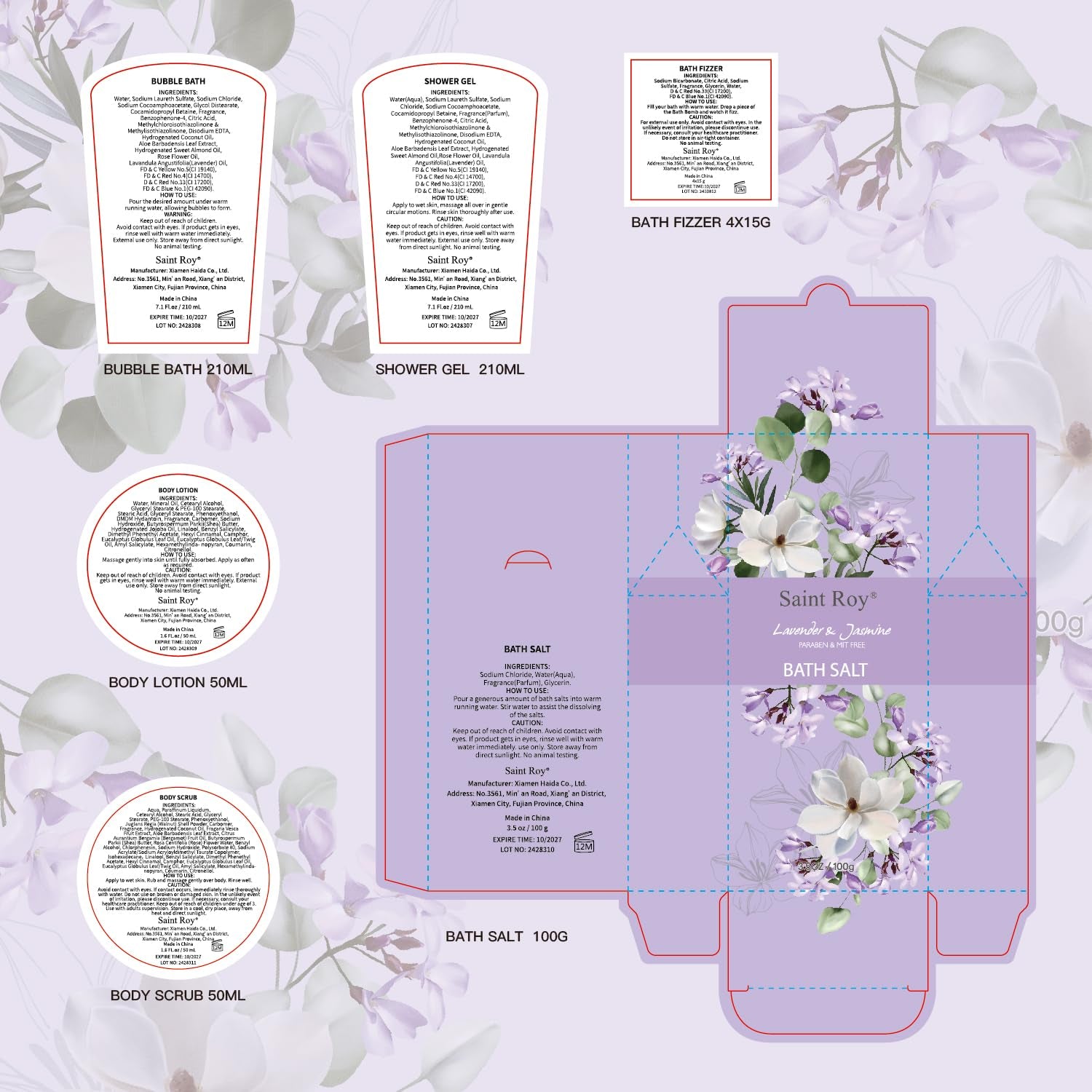 Bath and Body Gift Basket Set for Women - Jasmine Christmas Gifts for Women, Spa Gift Basket 13-Piece Bath Gift Set, Gift Set for Ladies Body & Bath Gifts Set Lavender Gift Baskets for Mom