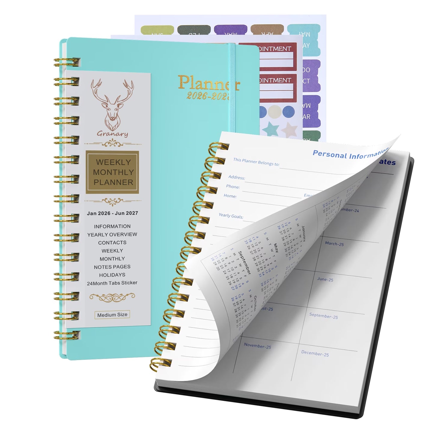 2026-2027 Planner - Academic Weekly & Monthly Planner 2026-2027 with Monthly Tabs, 5.6" X 8.2", Jan. 2026 - Jun. 2027, Flexible Cover, Wirebound Month Label