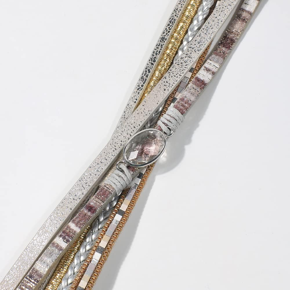 Leather Wrap Bracelet for Women - Multi-Layer Bracelets with Magnetic Clasp Bangle Cuff Stacked Bracelet for Lady and Mother