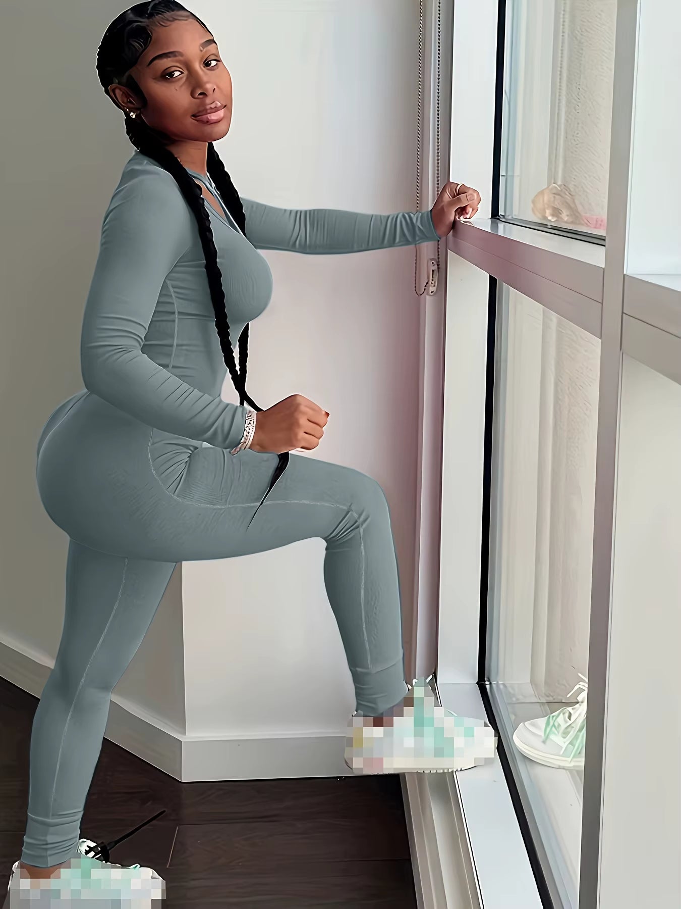 2Pcs Solid Color Yoga Workout Set Long Sleeve round Neck Top & High Stretch Running Sports Leggings Suit Women'S Activewear