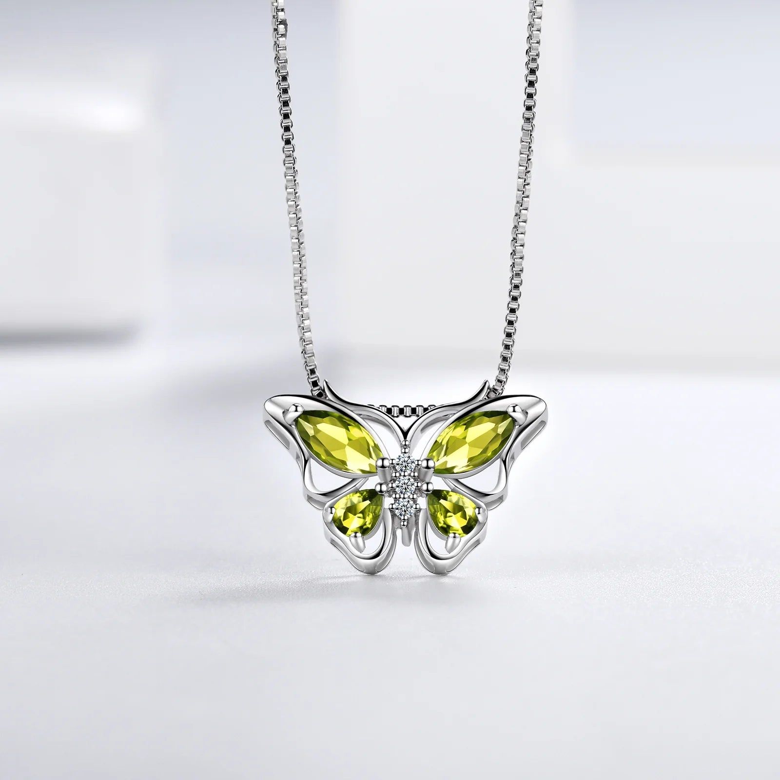 Green Butterfly Jewelry Peridot August Birthstone Jewelry Set Fine Necklace/Earrings 925 Sterling Silver Birthday Mother'S Day Gifts for Women