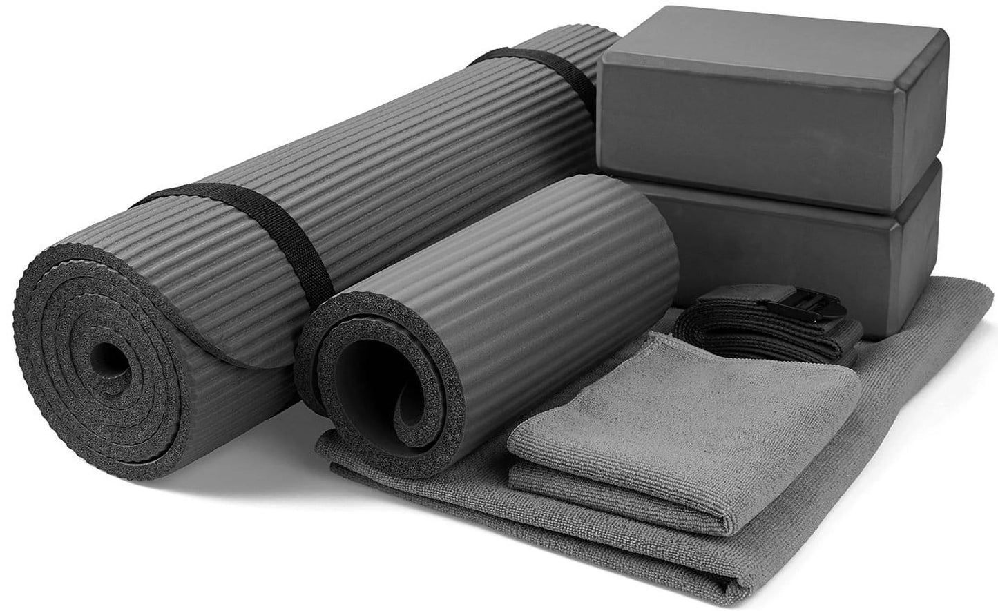 7-Piece Set - Include 1/2" Thick Yoga Mat with Carrying Strap, 2 Yoga Blocks, Yoga Mat Towel, Yoga Hand Towel, Yoga Strap and Yoga Knee Pad