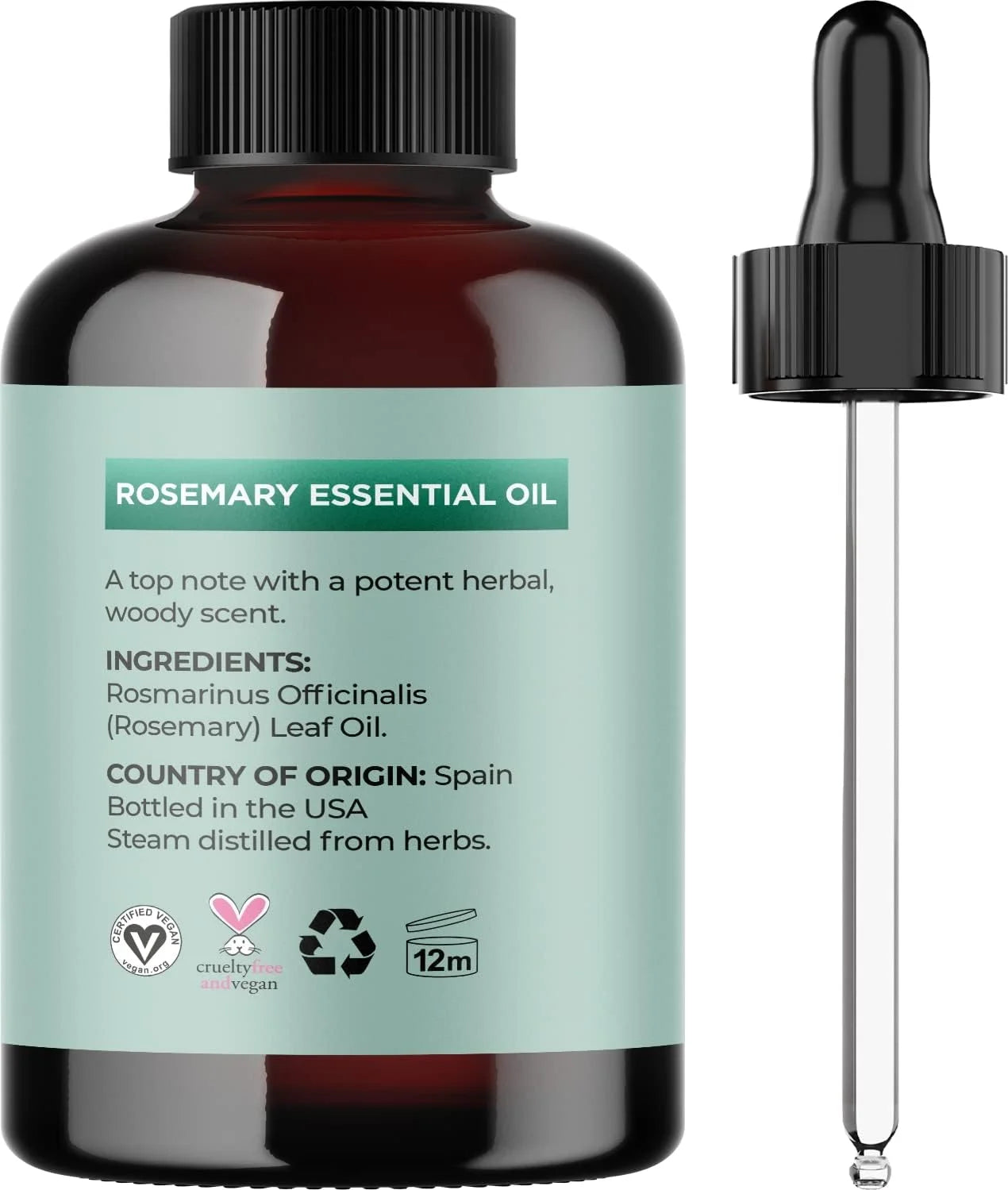 Pure Rosemary Essential Oil with Dropper - Undiluted Rosemary Oil for Hair Skin and Nails and Refreshing Aromatherapy Oil for Diffusers - Rosemary Essential Oil for Cleansing Dry Scalp Care 4Oz