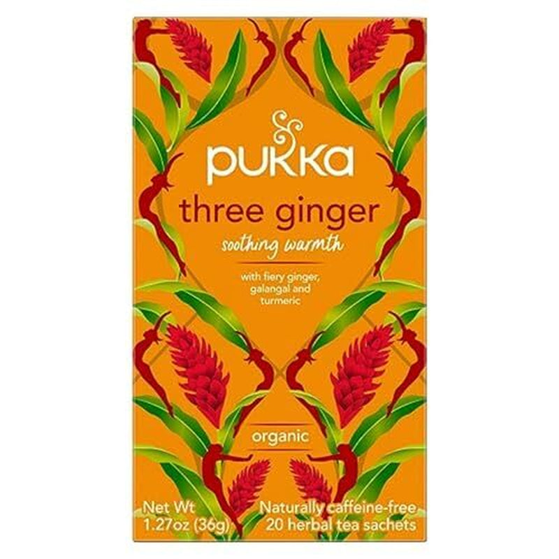 Pukka Three Ginger Herbal Tea Pack of 4 Caffeine Free Organic 20 Sachets