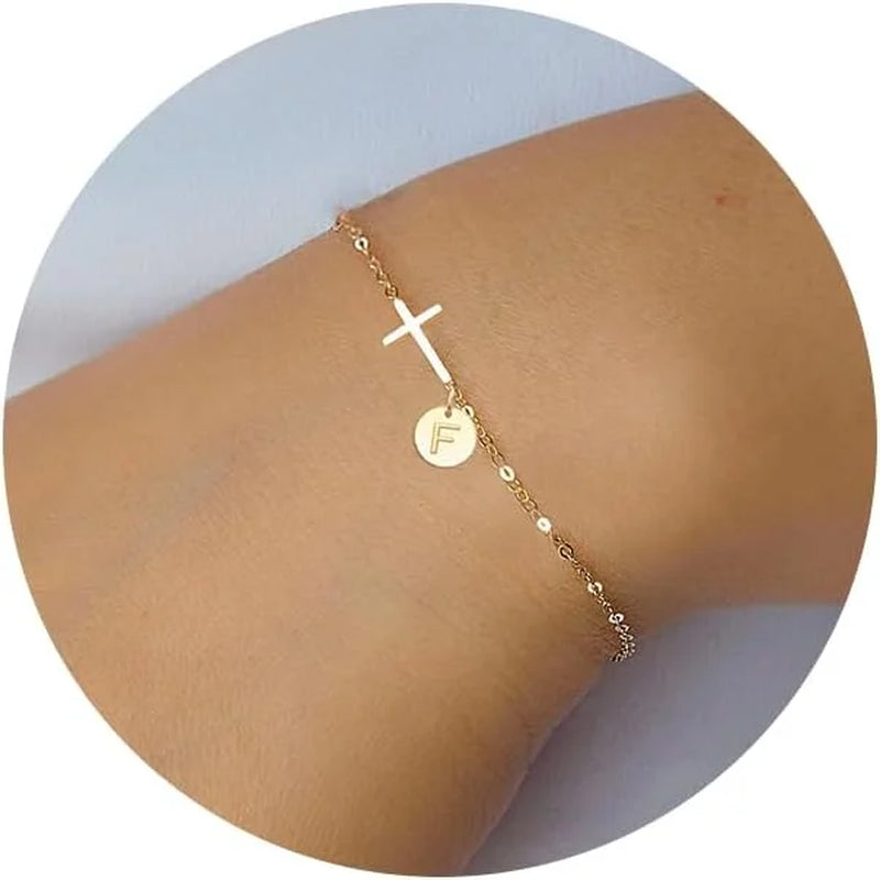 Cross Bracelet for Women Dainty Cross Bracelet with Initials Gold Link Chain Bracelets Christian Gifts for Women Teens Easter Baptism Religious Jewelry