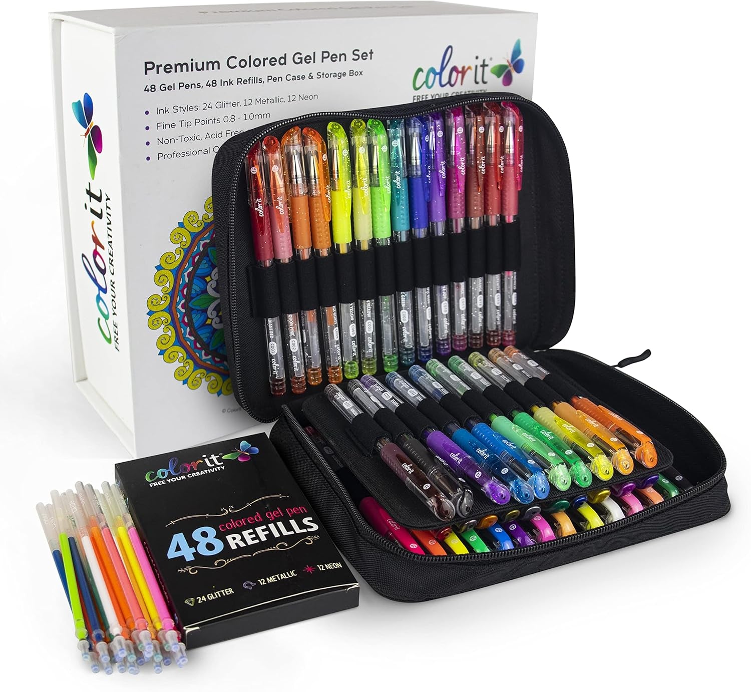 Colorit Glitter Gel Pens for Adult Coloring – 96 Pack with 48 Premium Glitter Ge
