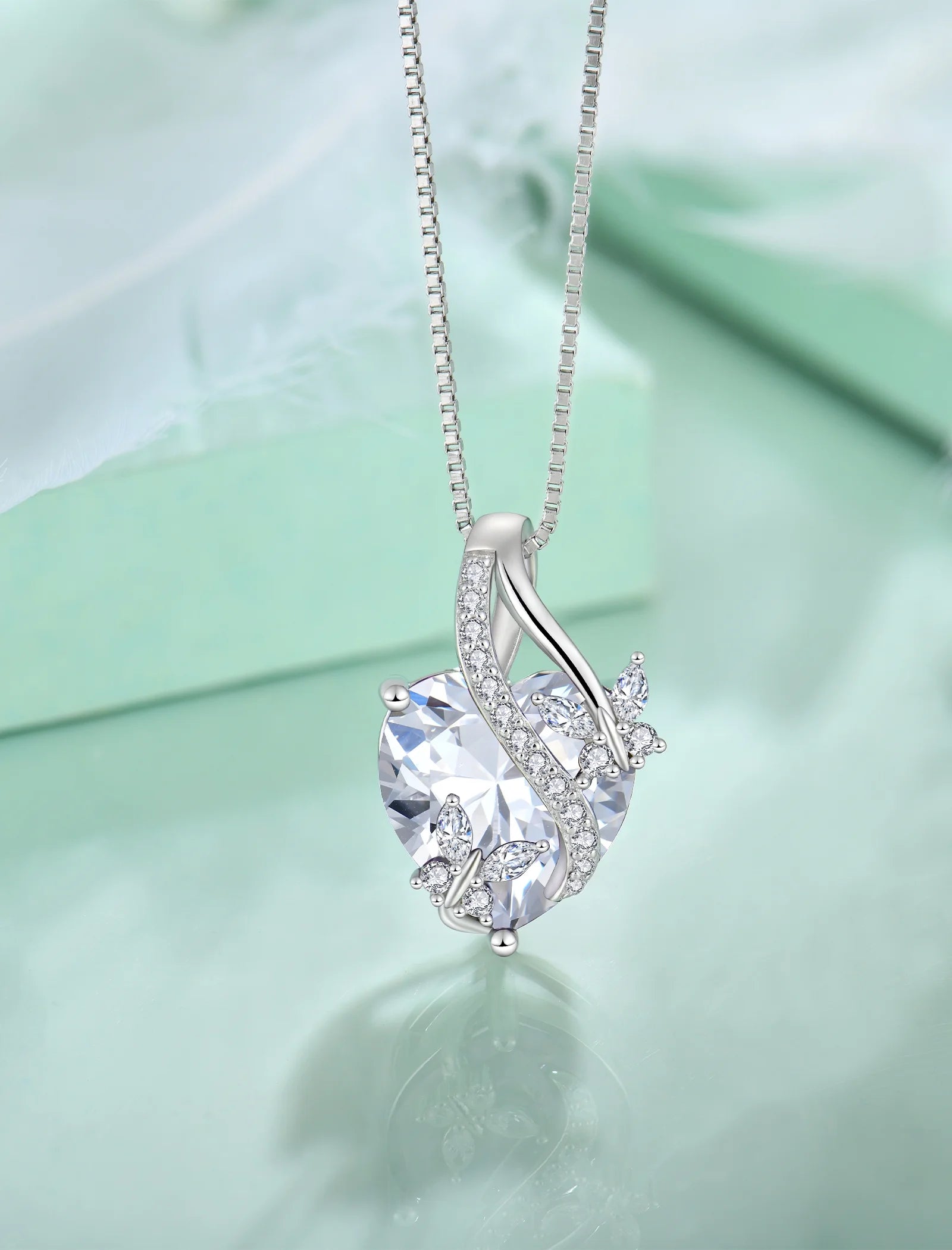 Infinite Heart Pendant Sterling Silver Butterfly Necklace for Women Jewelry Gift with Birthstone April Cubic Zirconia