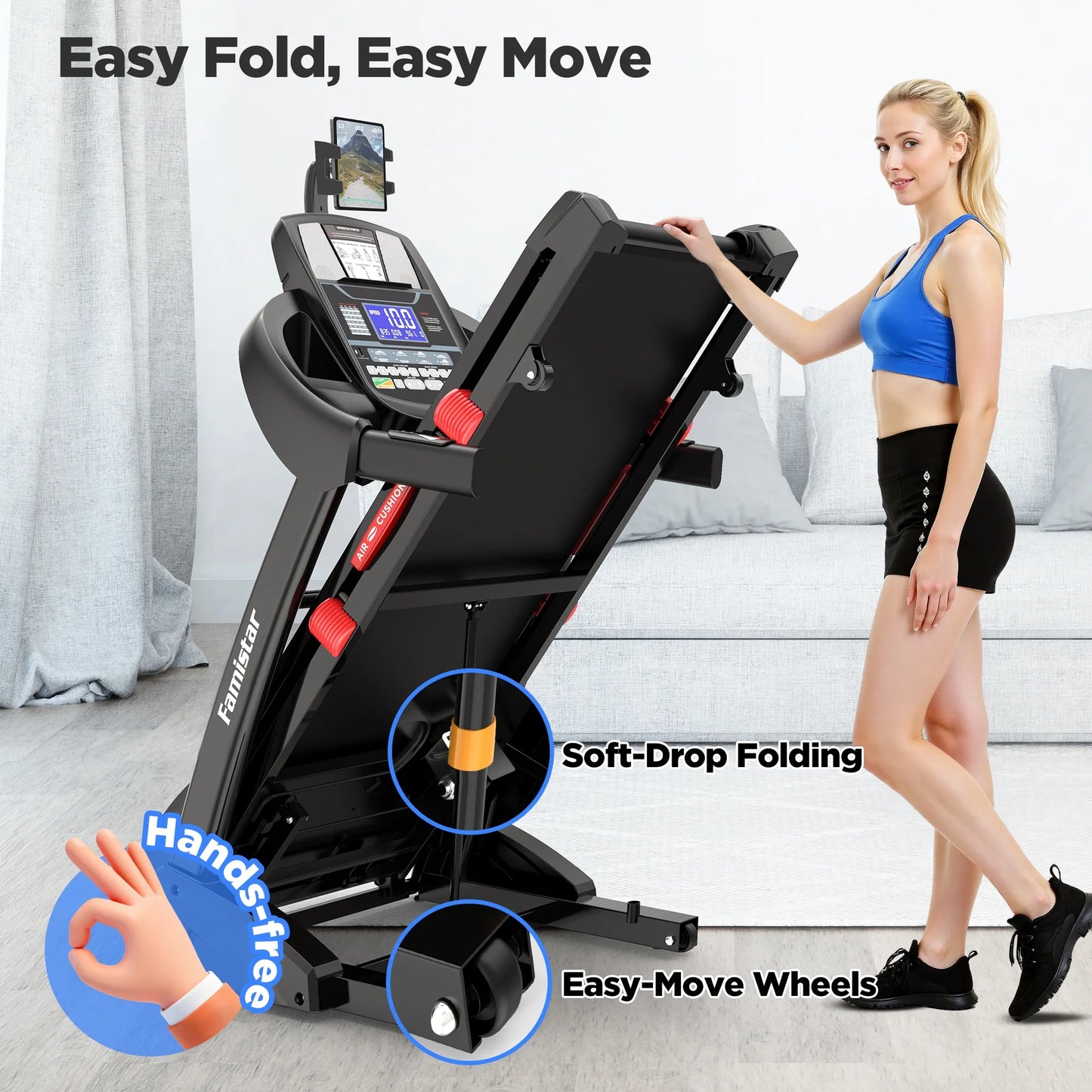 5.0HP Folding Treadmill for Home with 15 Auto Incline, Smart APP, 300Lbs, Hifi Bluetooth Speakers, 64 Programs, 10MPH Speed, Foldable Electric Treadmill Running Machine, Knee Strap Gift
