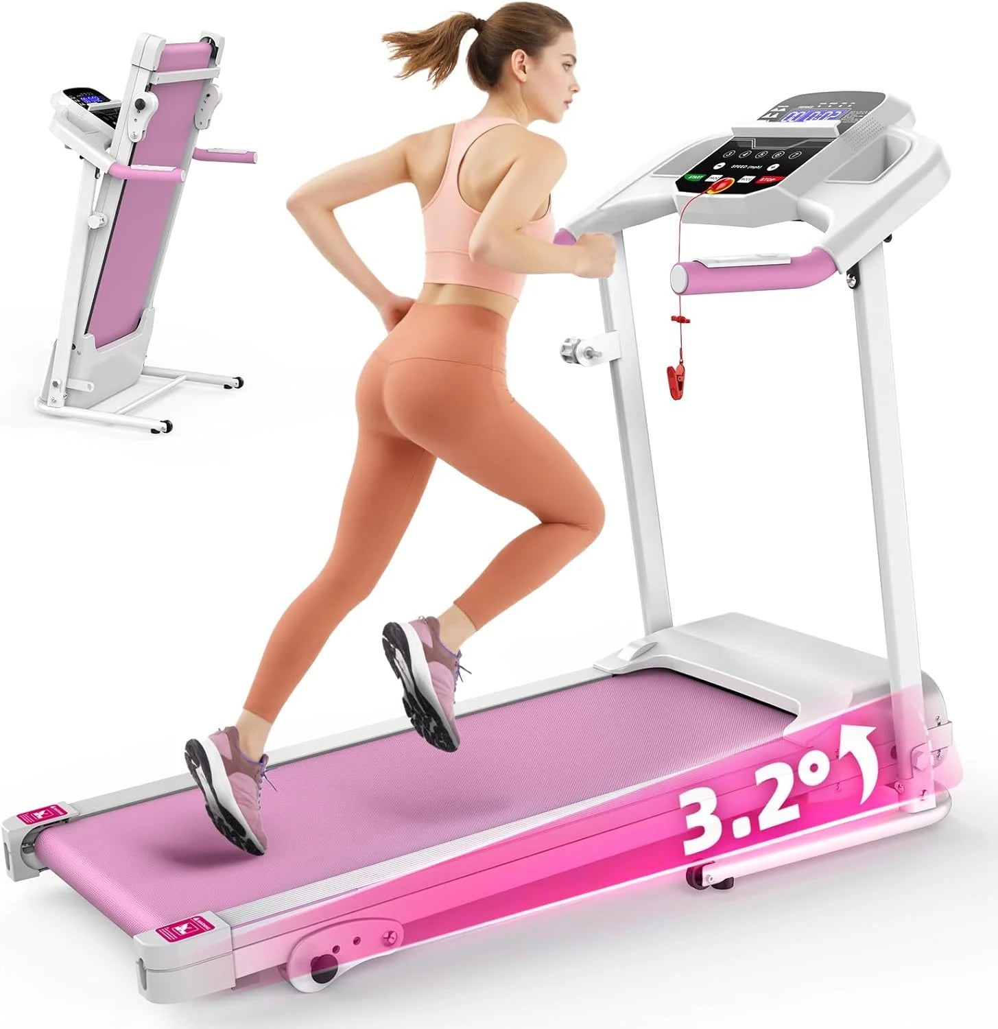 2.5 HP Foldable Electric Treadmill Running Machine with 3 Pre-Set Programs 7.4 MPH Max Speed LCD Display for Home Use Walking Treadmill