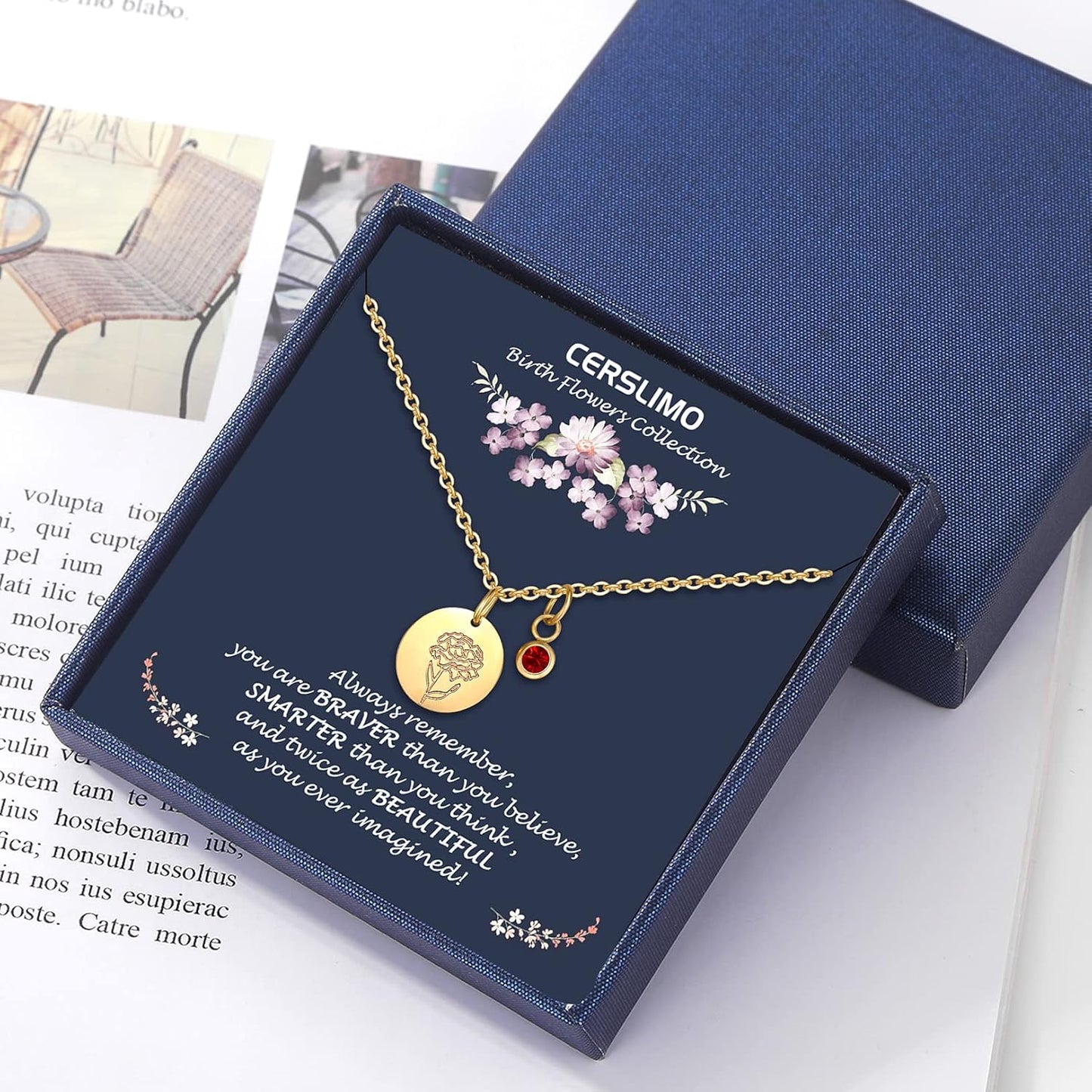 Birthday Gifts for Her Birth Flower Necklaces, 18K Gold Plated Dainty Birth Month Floral Birthstone Disc Coin Pendant Necklaces | Women Wildflower Jewelry Gifts for Valentines Anniversary