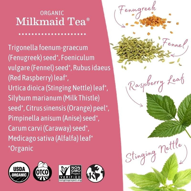 Organic Milkmaid Tea, Lactation Tea for Moms, Herbal Tea without Caffeine, 16 Ba