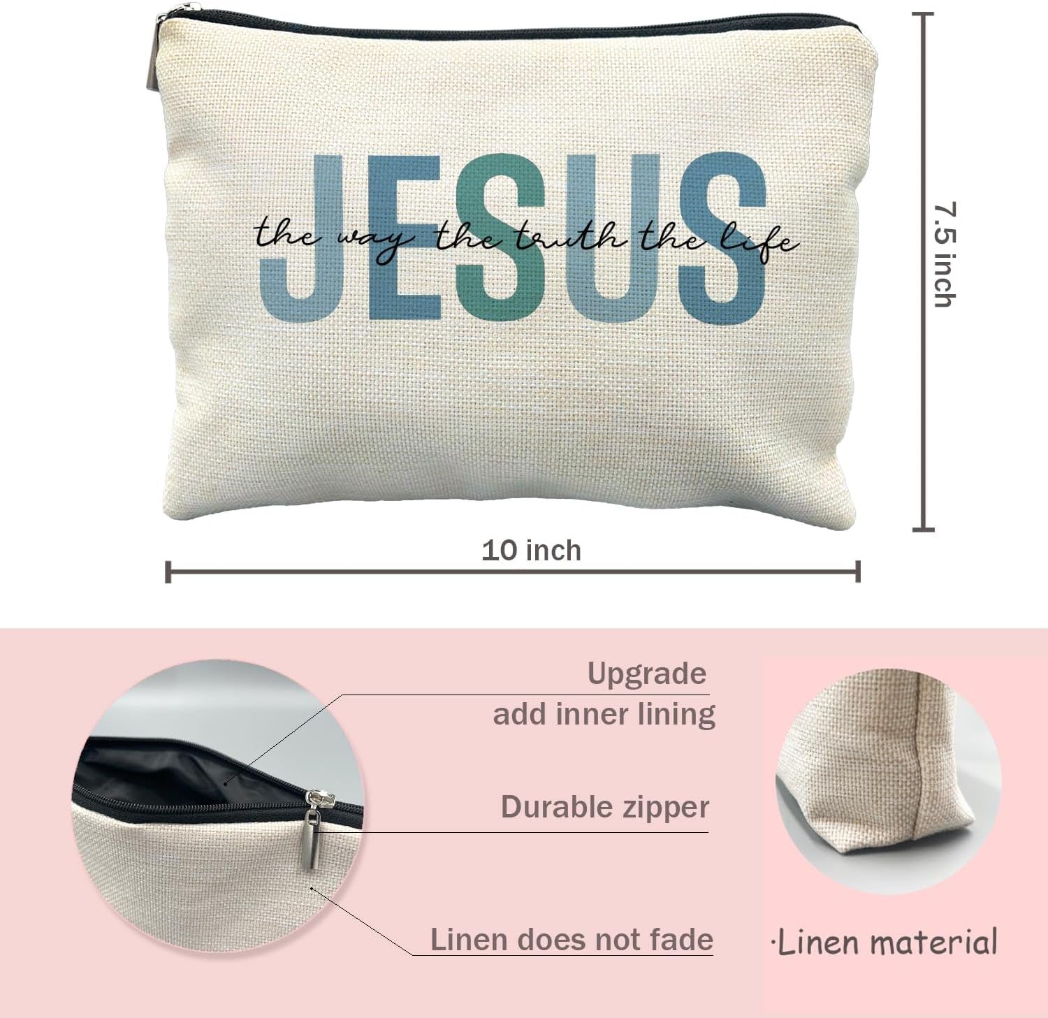 Christian Makeup Bag - Jesus Cosmetic Bag, Christian Gifts for Women & Girls, Inspirational Gifts, Bible Verse Bag