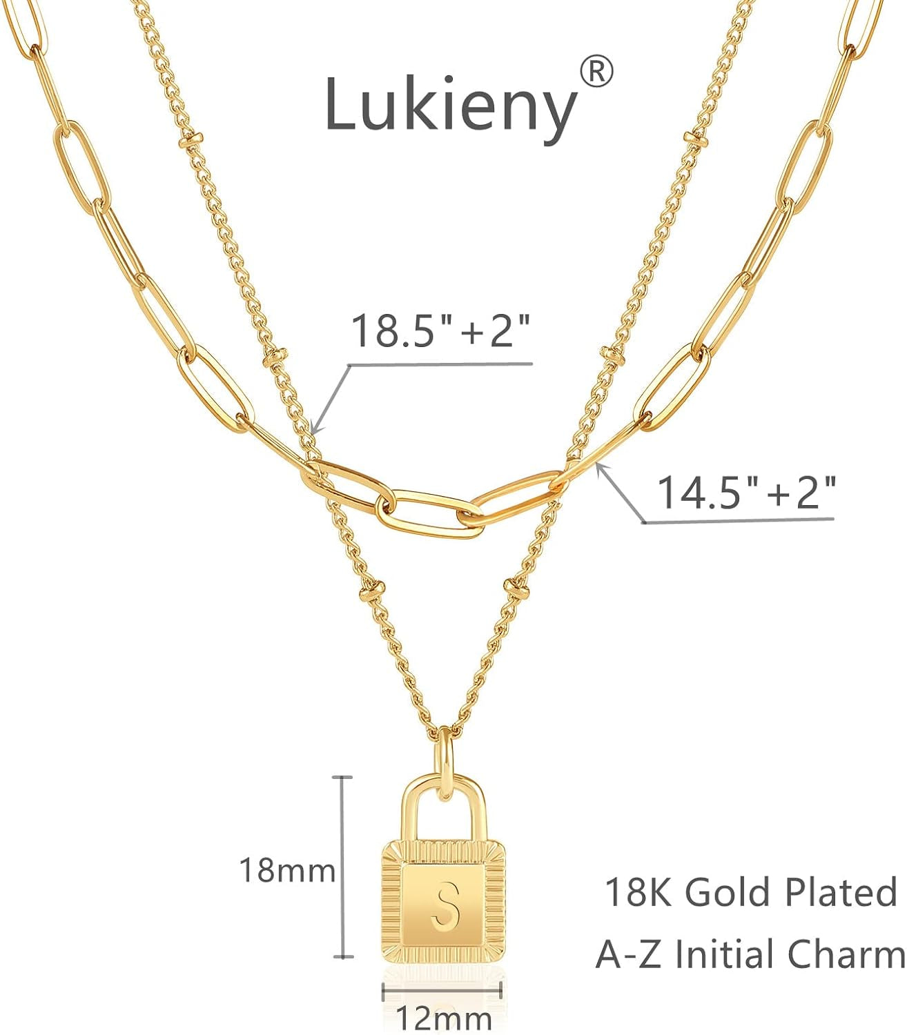 Gold Layered Initial Necklaces for Women 18K Gold Plated Dainty Layered Letter Lock Necklace for Women Gold Padlock Pendant Necklaces Personalized Trendy Jewelry