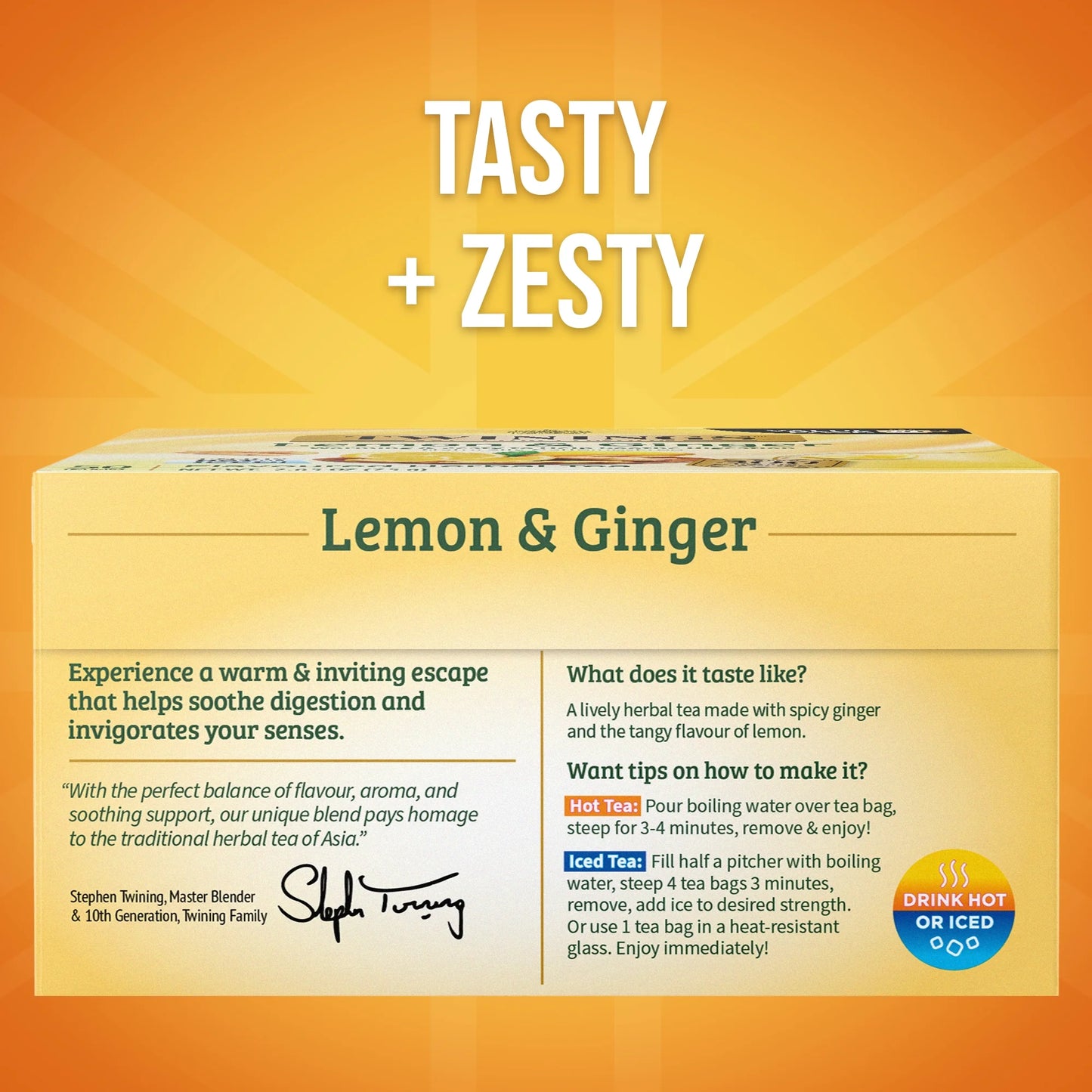 Lemon & Ginger Herbal Tea Bags, Caffeine Free, 50 Count Box
