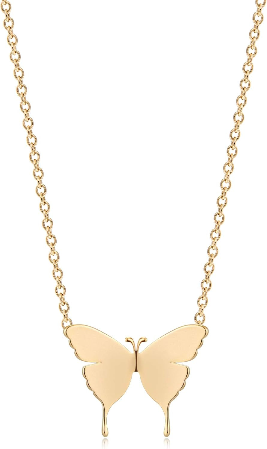 Gold Dainty Initial Necklace 18K Gold Plated Butterfly Pendant Name Necklaces Delicate Everyday Necklace for Women Minimalist Personalized Jewelry
