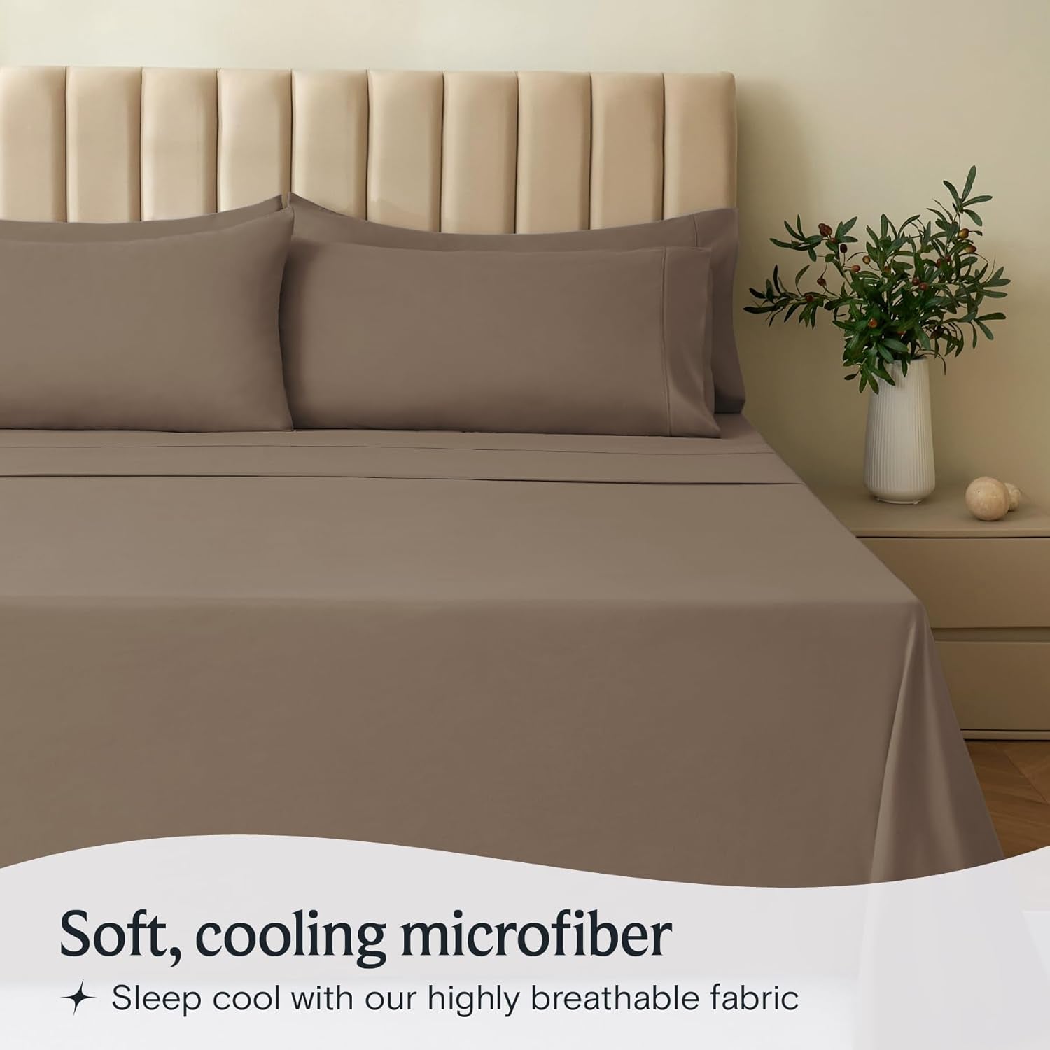 4 PC Sheet Bed Sheets Deep Pockets 18" Eco Friendly Wrinkle Free-Kids-Fitted Sheets Machine Washable Hotel Bedding Silky Soft - Dark Khaki Twin