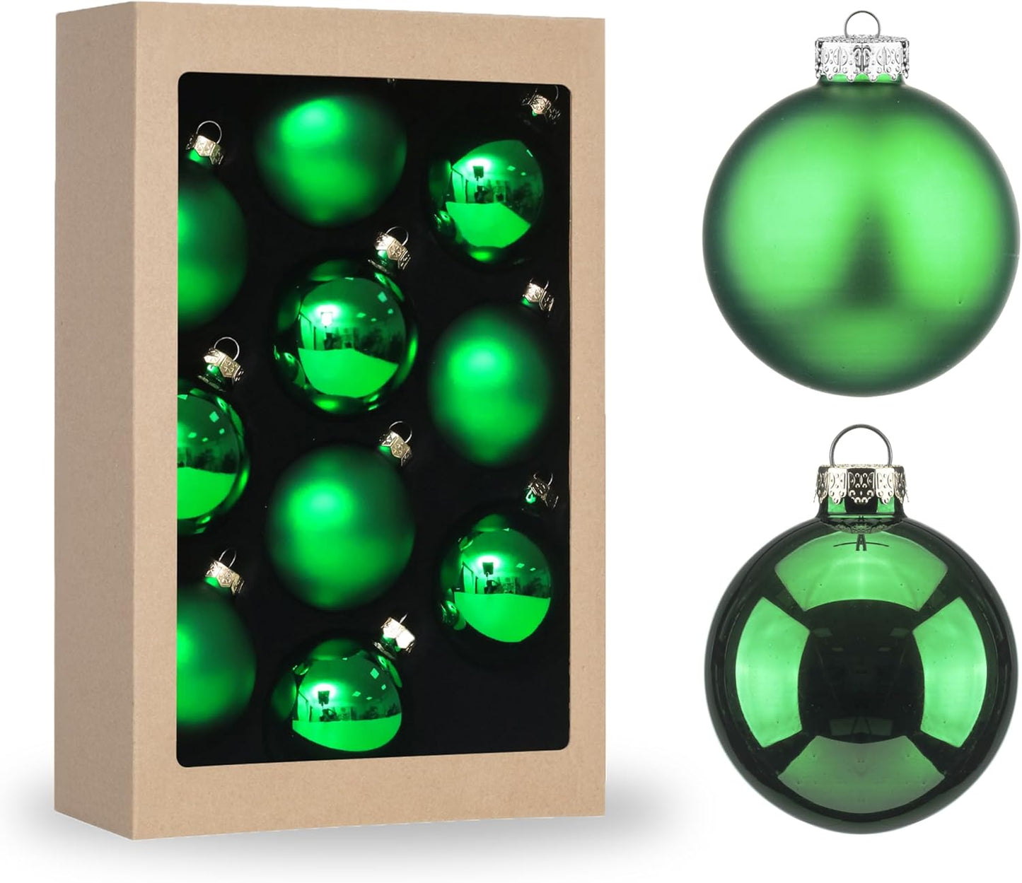 Set of 10 Green 2.64" Glass Christmas Ornaments for Holiday Decor