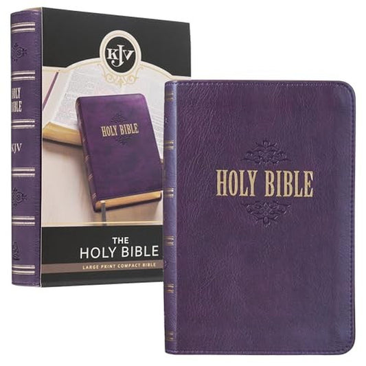 KJV Holy Bible, Large Print Compact Bible, Purple Faux Leather Bible W/Ribbon