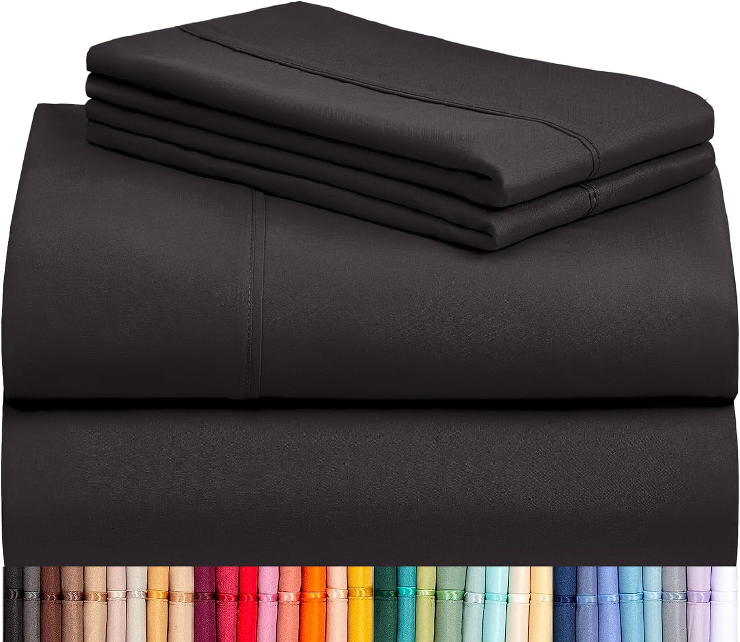 6 PC Queen Sheet Set, Breathable Luxury Bed Sheets, Deep Pockets 18" Wrinkle Free Cooling Sheets Machine Washable Hotel Bedding Silky Soft - Black Queen
