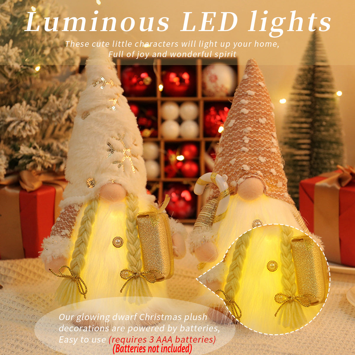 Christmas Decoration Gnomes Plush LED Gnomes Dwarf Elf Dolls for Christmas Party Table Room Decoration 2 Pack