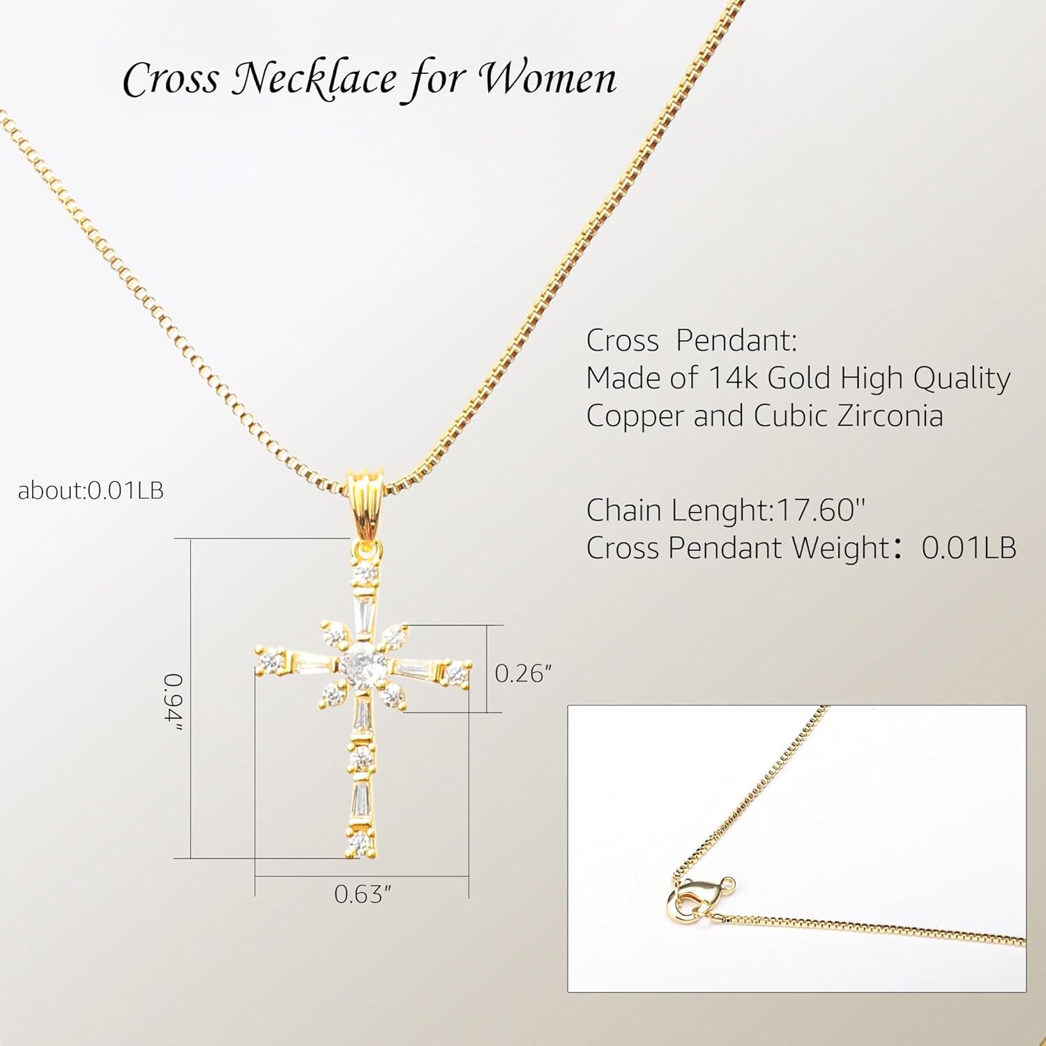 Cross Necklace for Women, 14K Gold Silver Plated Pendant Necklace, Diamond Cross