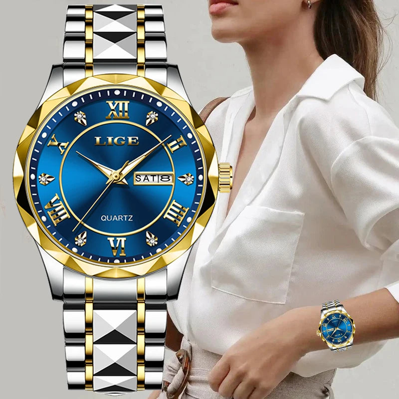 New Gold Watch Women Watches Ladies Creative Steel Women'S Bracelet Watches Female Waterproof Clock Relogio Feminino+Box