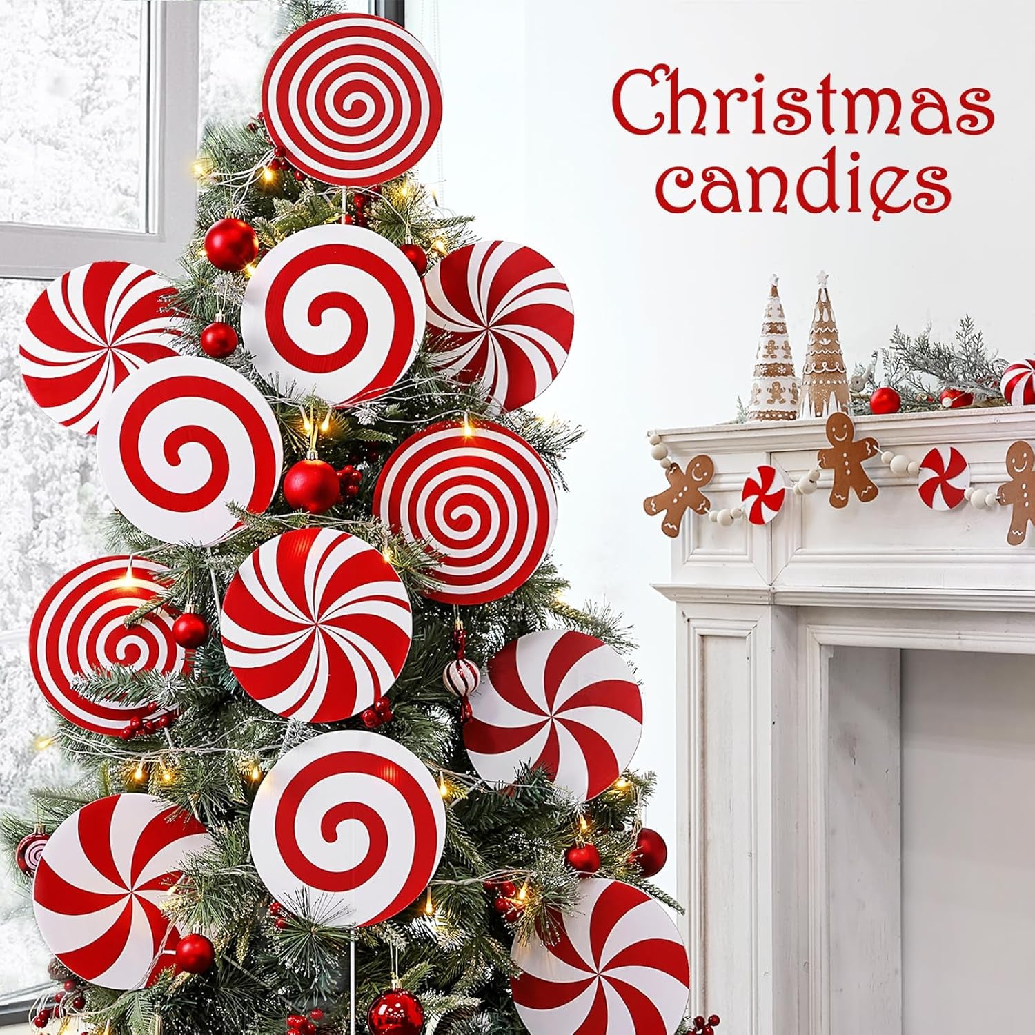 Large Red White Peppermint Lollipop Tree Picks - 12 Pcs Holiday Decor