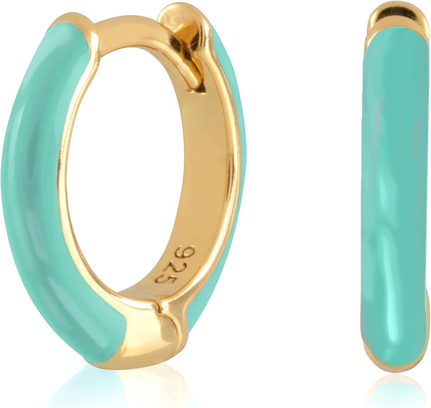 14K Gold Plated Sterling Silver Enamel Color Huggie Hoop Earrings for Women – Wide Range of Vibrant Color Options Available