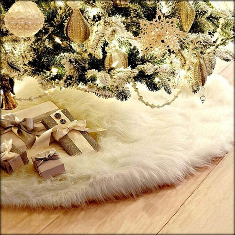48-Inch White Faux Fur Christmas Tree Skirt for Holiday Decor