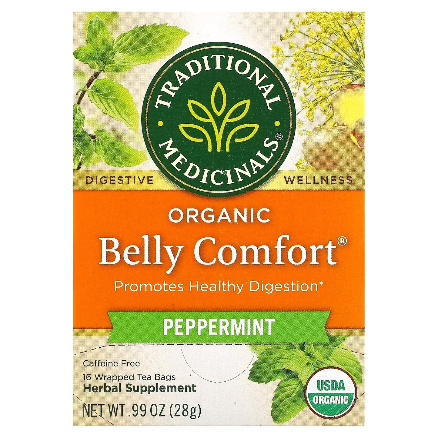 Herbal Tea, Organic Belly Comfort Tea Bags, 16 Count
