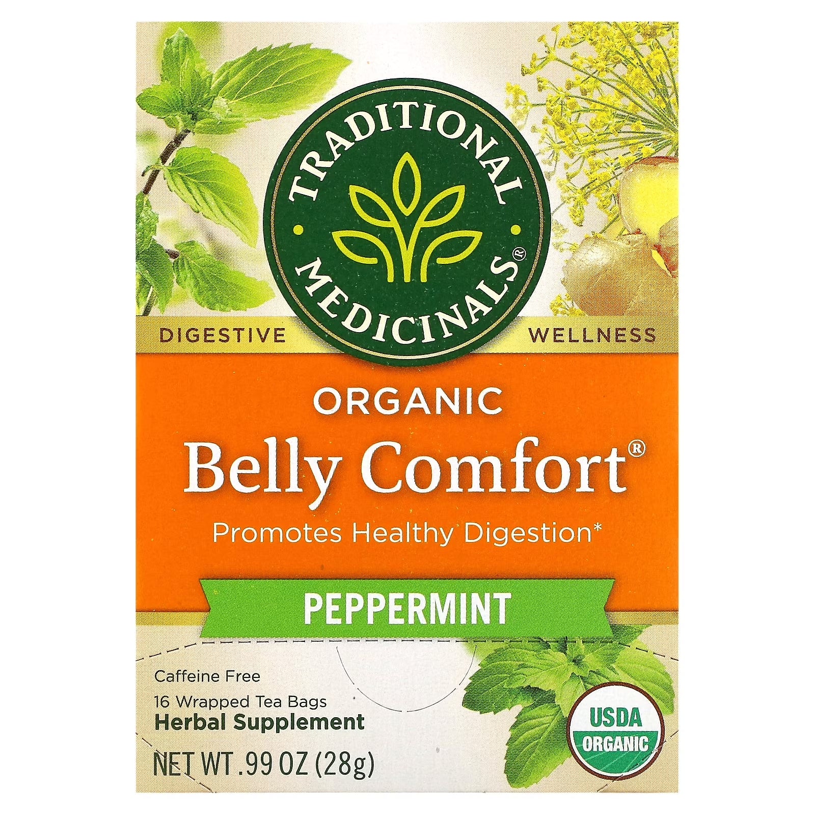 Herbal Tea, Organic Belly Comfort Tea Bags, 16 Count