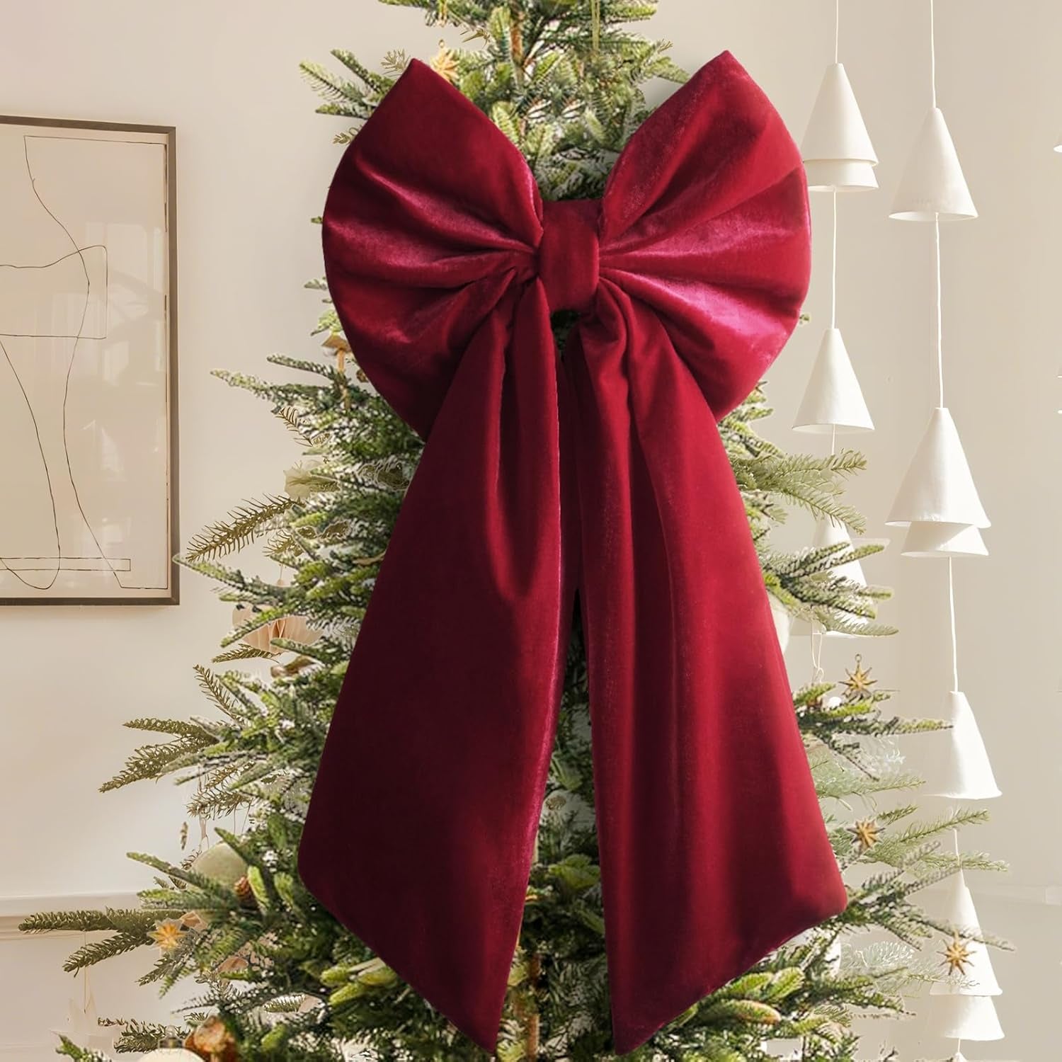 Large Red Velvet Christmas Tree Topper Bow - Indoor/Outdoor Holiday Decor
