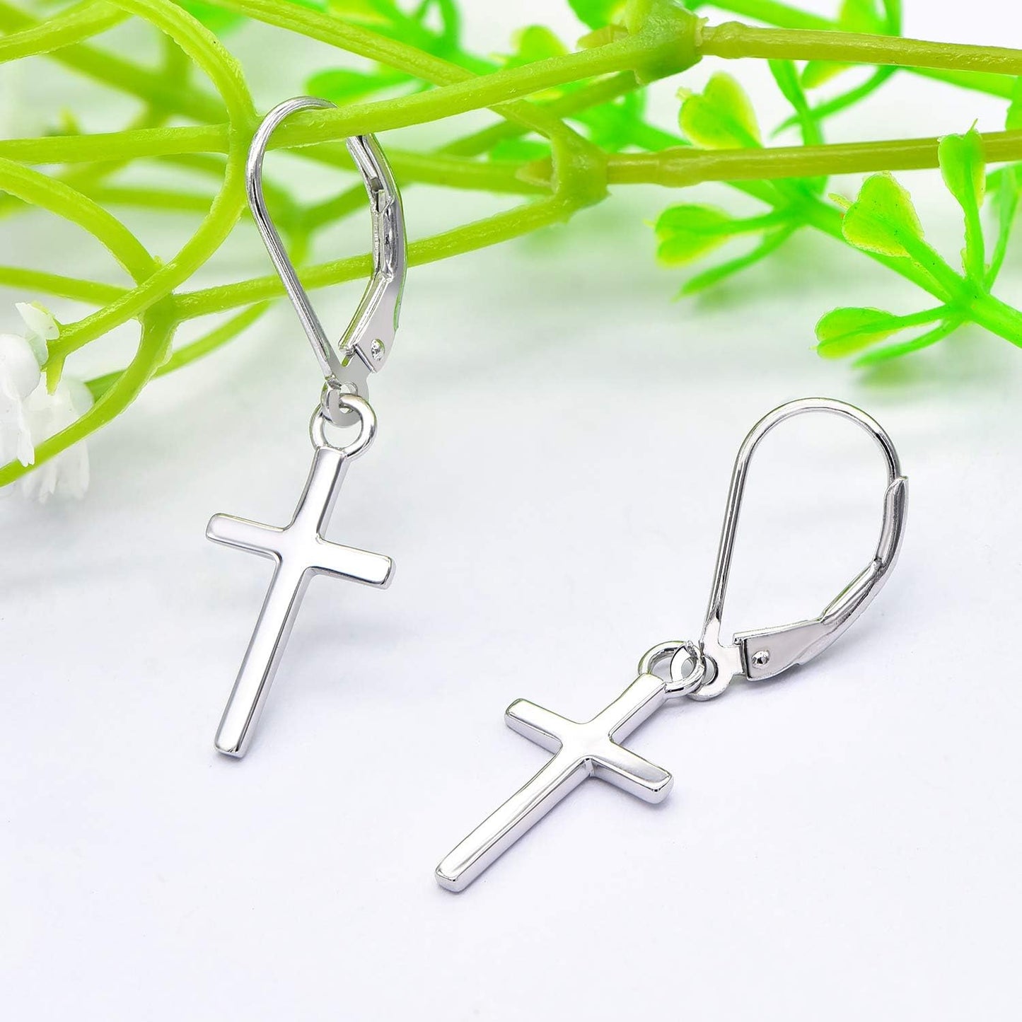 Cross/Star/Moon Earrings 925 Sterling Silver Polished Leverback Earrings Dangle Drop Jewelry for Women