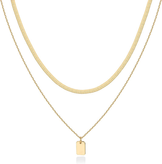 14K Gold Plated Layering Necklaces | Stylish Minimalist Design Pendant Necklaces | Bar, Lotus, Disc, Dog Tag, Horizontal Bar Pendants for Women