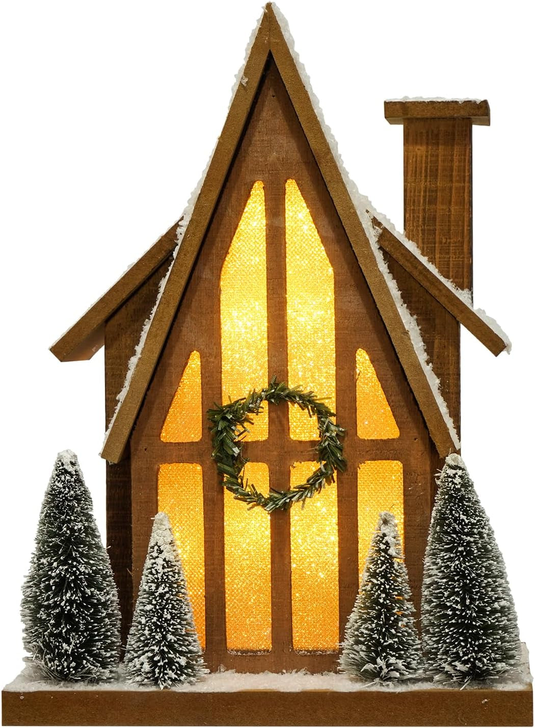 LED Lighted Christmas Village Ski Lodge with Timer - Rustic Holiday Decor
