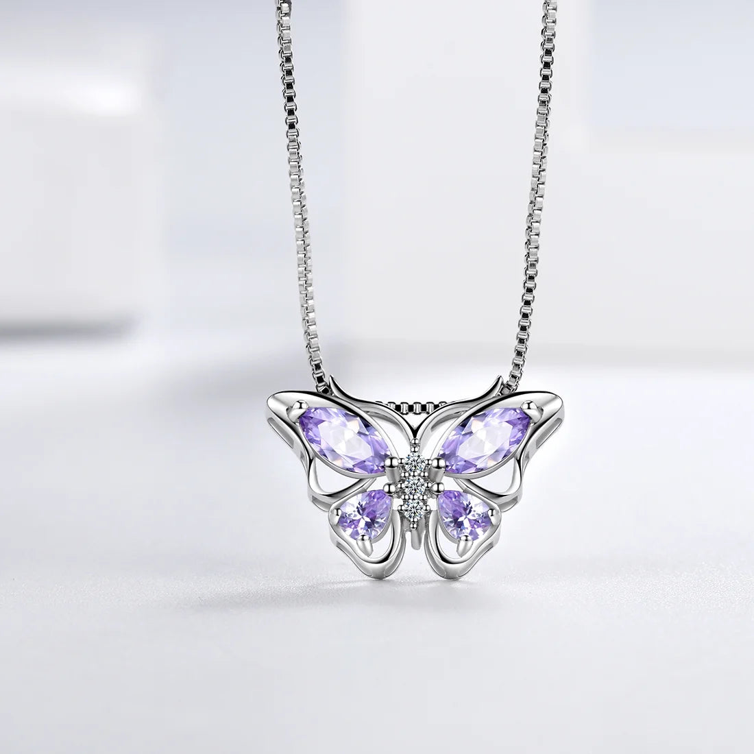 Purple Butterfly Jewelry Alexandrite June Birthstone Jewelry Set Fine Necklace/Earrings Sterling Silver Women Birthday Mother'S Day Xmas Gifts