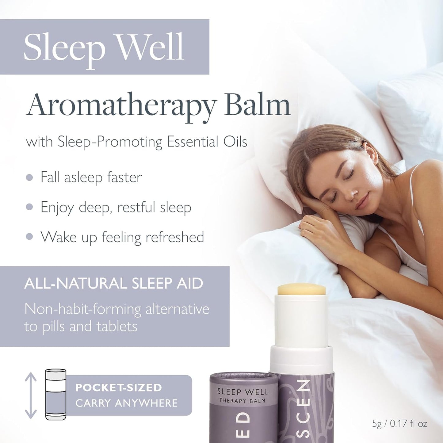Sleep Well Balm – Aromatherapy Sleepstick with Lavender & Chamomile – Natural Sleep Aid Essential Oil Roll on – Relaxation Gifts for Women to Help Sleeping